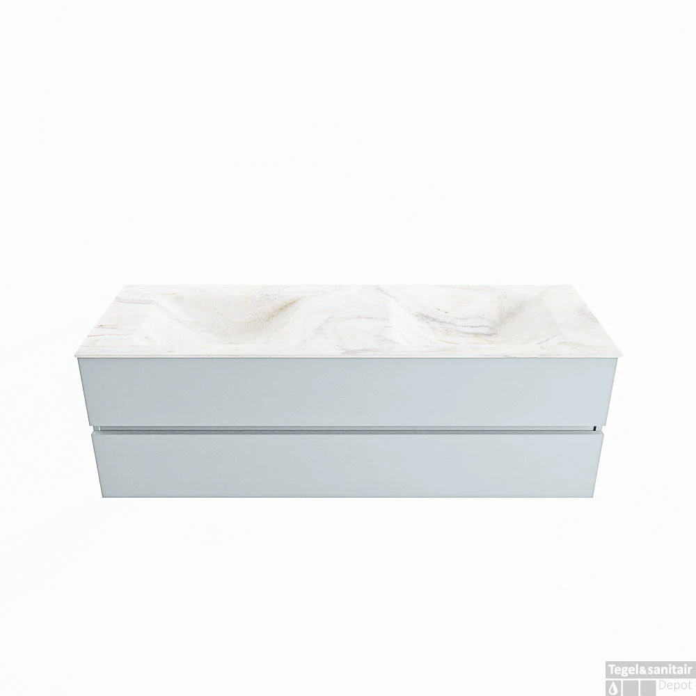 MONDIAZ VICA-DLUX 150cm Badmeubel Onderkast Clay 2 Lades. Inbouw Wastafel CLOUD Dubbel 2 Kraangaten, Kleur Ostra, En Spiegel Model SPOT 2 MONDIAZ VICA-DLUX 150cm Badmeubel Onderkast Clay 2 Lades. Inbouw Wastafel CLOUD Dubbel 2 Kraangaten, Kleur Ostra, En Spiegel Model SPOT - Afbeelding 2