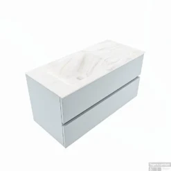 MONDIAZ VICA-DLUX 100cm Badmeubel Onderkast Clay 2 Lades. Inbouw Wastafel CLOUD Links 1 Kraangat, Kleur Ostra, En Spiegel Model SPOT