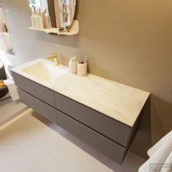 MONDIAZ VICA-DLUX 150cm Badmeubel Onderkast Smoke 4 Lades. Inbouw Wastafel CLOUD Links 1 Kraangat, Kleur Ostra, En Spiegel Model SPOT 11 MONDIAZ VICA-DLUX 150cm Badmeubel Onderkast Smoke 4 Lades. Inbouw Wastafel CLOUD Links 1 Kraangat, Kleur Ostra, En Spiegel Model SPOT -Zalig Baden Verkoopwinkel vica dluxe inbouw cloud ostra smoke side1 0059 13132514383959