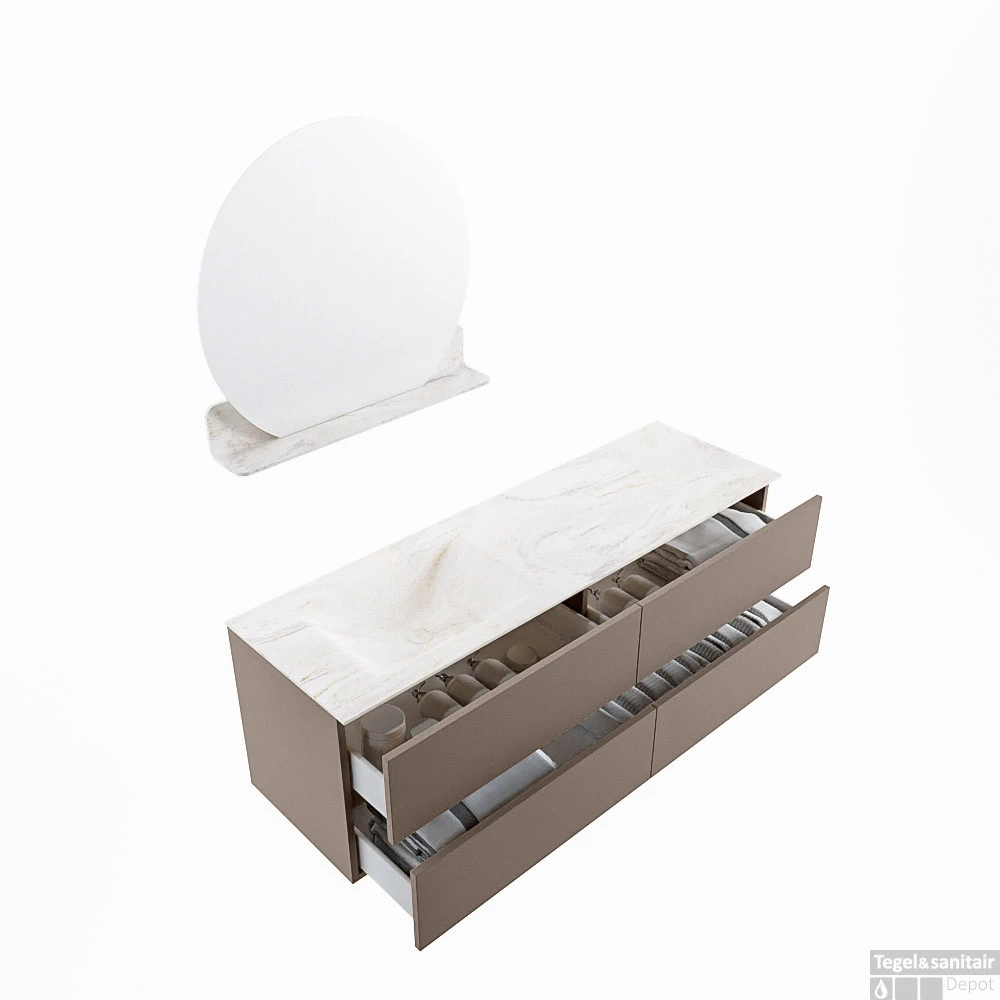 MONDIAZ VICA-DLUX 150cm Badmeubel Onderkast Smoke 4 Lades. Inbouw Wastafel CLOUD Links 1 Kraangat, Kleur Ostra, En Spiegel Model SPOT 4 MONDIAZ VICA-DLUX 150cm Badmeubel Onderkast Smoke 4 Lades. Inbouw Wastafel CLOUD Links 1 Kraangat, Kleur Ostra, En Spiegel Model SPOT - Afbeelding 4