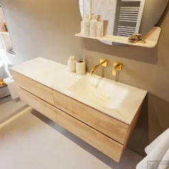 MONDIAZ VICA-DLUX 150cm Badmeubel Onderkast Washed Oak 4 Lades. Inbouw Wastafel CLOUD Rechts Zonder Kraangat, Kleur Ostra, En Spiegel Model SPOT -Zalig Baden Verkoopwinkel vica dluxe inbouw cloud ostra washed oak side1 0057 13132514383260