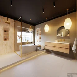 MONDIAZ VICA-DLUX 150cm Badmeubel Onderkast Washed Oak 4 Lades. Inbouw Wastafel CLOUD Rechts Zonder Kraangat, Kleur Ostra, En Spiegel Model SPOT -Zalig Baden Verkoopwinkel vica dluxe inbouw cloud ostra washed oak totaal 0057 13132514383261