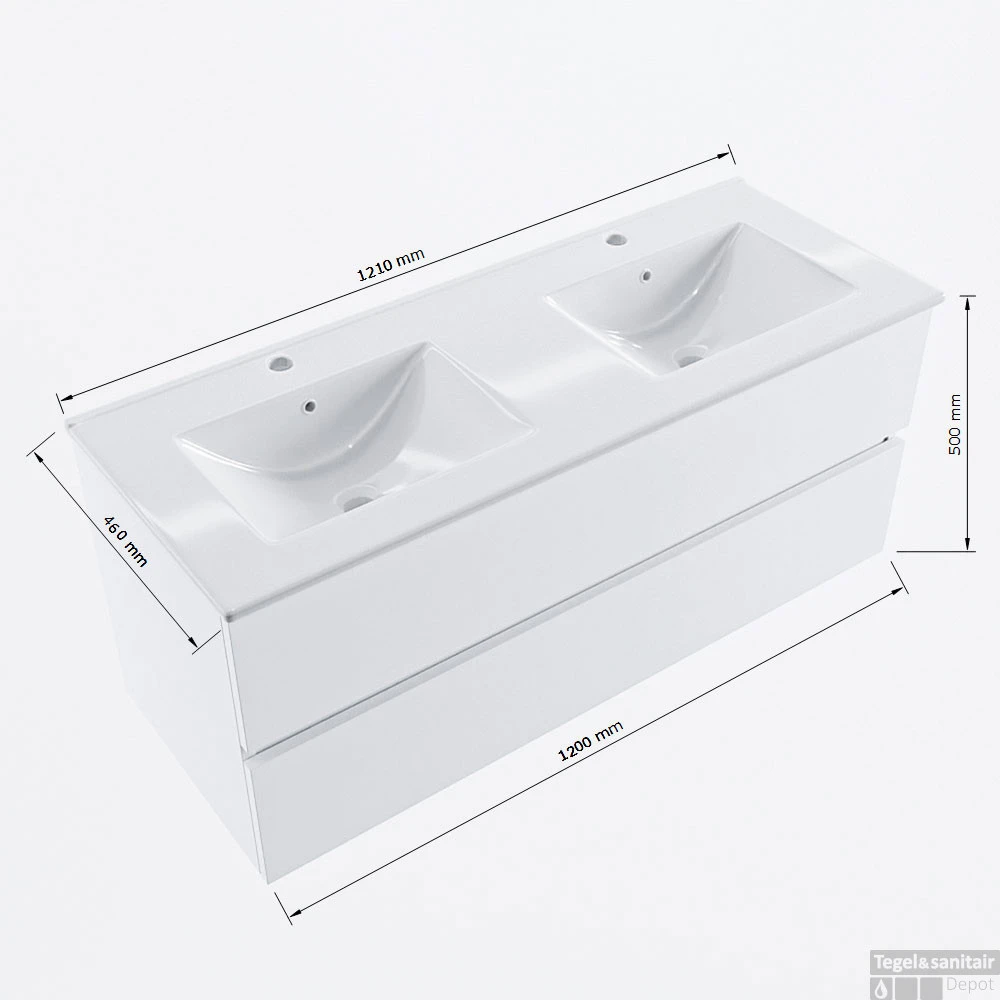 MONDIAZ VICA 120cm Badmeubel Onderkast Jeans 2 Lades. Wastafel DENIA Dubbel 2 Kraangaten, Kleur Glanzend Wit. 7 MONDIAZ VICA 120cm Badmeubel Onderkast Jeans 2 Lades. Wastafel DENIA Dubbel 2 Kraangaten, Kleur Glanzend Wit. - Afbeelding 7