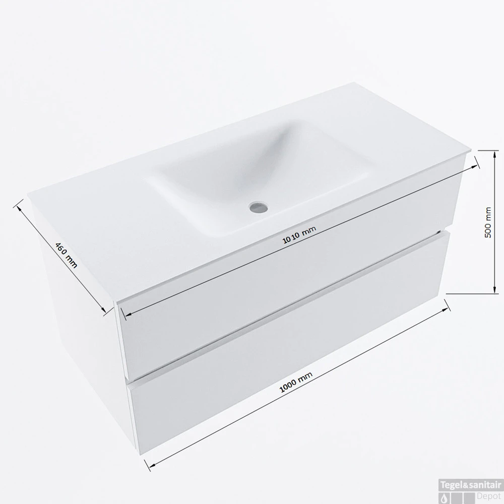 MONDIAZ VICA 100cm Badmeubel Onderkast Carrara 2 Lades. Wastafel CLOUD Midden 1 Kraangat, Kleur Talc. 7 MONDIAZ VICA 100cm Badmeubel Onderkast Carrara 2 Lades. Wastafel CLOUD Midden 1 Kraangat, Kleur Talc. - Afbeelding 7