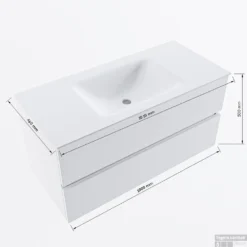 MONDIAZ VICA-DLUX 100cm Badmeubel Onderkast Clay 2 Lades. Inbouw Wastafel CLOUD Midden 1 Kraangat, Kleur Lava, En Spiegel Model SPOT -Zalig Baden Verkoopwinkel vicadluxe100cmcentermaattekening 8151264472079