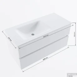 MONDIAZ VICA-DLUX 100cm Badmeubel Onderkast Washed Oak 2 Lades. Inbouw Wastafel CLOUD Links 1 Kraangat, Kleur Frappe, En Spiegel Model SPOT -Zalig Baden Verkoopwinkel vicadluxe100cmleftmaattekening 8151264472101 1