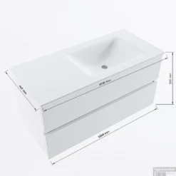 MONDIAZ VICA 100cm Badmeubel Onderkast Ocher 2 Lades. Wastafel CLOUD Rechts 1 Kraangat, Kleur Talc. -Zalig Baden Verkoopwinkel vicadluxe100cmrightmaattekening 8151264472152 1