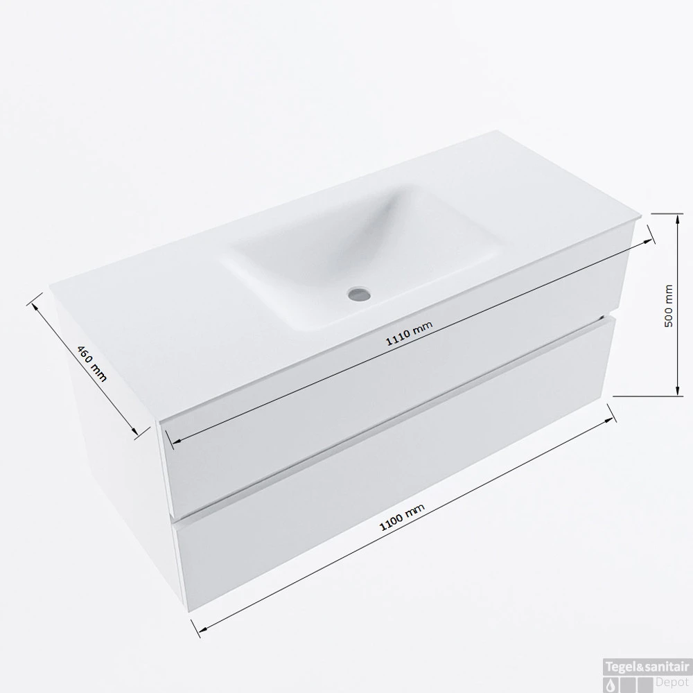 MONDIAZ VICA-DLUX 110cm Badmeubel Onderkast Urban 2 Lades. Inbouw Wastafel CLOUD Midden Zonder Kraangat, Kleur Glace. 7 MONDIAZ VICA-DLUX 110cm Badmeubel Onderkast Urban 2 Lades. Inbouw Wastafel CLOUD Midden Zonder Kraangat, Kleur Glace. - Afbeelding 7