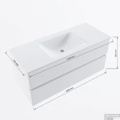 MONDIAZ VICA-DLUX 110cm Badmeubel Onderkast Plata 2 Lades. Inbouw Wastafel CLOUD Midden Zonder Kraangat, Kleur Frappe, En Spiegel Model SPOT -Zalig Baden Verkoopwinkel vicadluxe110cmcentermaattekening 8151264472194 2