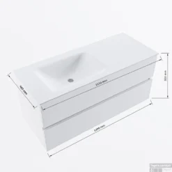 MONDIAZ VICA-DLUX 110cm Badmeubel Onderkast Army 2 Lades. Inbouw Wastafel CLOUD Links Zonder Kraangat, Kleur Glace, En Spiegel Model SPOT -Zalig Baden Verkoopwinkel vicadluxe110cmleftmaattekening 8151264472214