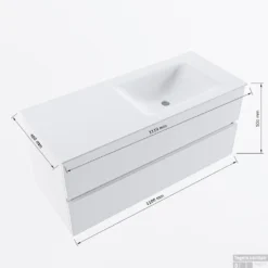 MONDIAZ VICA 110cm Badmeubel Onderkast Smag 2 Lades. Wastafel CLOUD Rechts 1 Kraangat, Kleur Talc. -Zalig Baden Verkoopwinkel vicadluxe110cmrightmaattekening 8151264472257