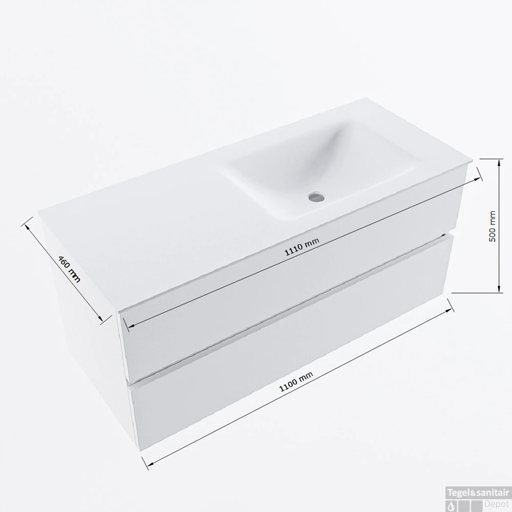 MONDIAZ VICA 110cm Badmeubel Onderkast Jeans 2 Lades. Wastafel CLOUD Rechts 1 Kraangat, Kleur Talc. 7 MONDIAZ VICA 110cm Badmeubel Onderkast Jeans 2 Lades. Wastafel CLOUD Rechts 1 Kraangat, Kleur Talc. - Afbeelding 7