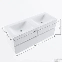 MONDIAZ VICA 120cm Badmeubel Onderkast Urban 4 Lades. Wastafel CLOUD Dubbel Zonder Kraangat, Kleur Talc Met Spiegel LED. -Zalig Baden Verkoopwinkel vicadluxe120cm4doublemaattekening 8151264472282