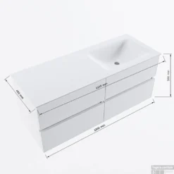 MONDIAZ VICA 120cm Badmeubel Onderkast Plata 4 Lades. Wastafel CLOUD Rechts Zonder Kraangat, Kleur Talc. -Zalig Baden Verkoopwinkel vicadluxe120cm4rightmaattekening 8151264472348 1