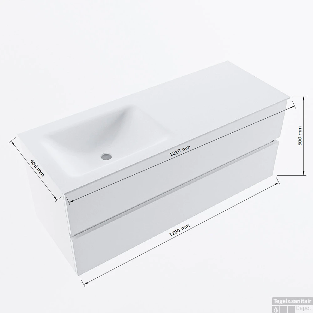 MONDIAZ VICA 120cm Badmeubel Onderkast Rust 2 Lades. Wastafel CLOUD Links Zonder Kraangat, Kleur Talc Met Spiegel LED. 8 MONDIAZ VICA 120cm Badmeubel Onderkast Rust 2 Lades. Wastafel CLOUD Links Zonder Kraangat, Kleur Talc Met Spiegel LED. - Afbeelding 8