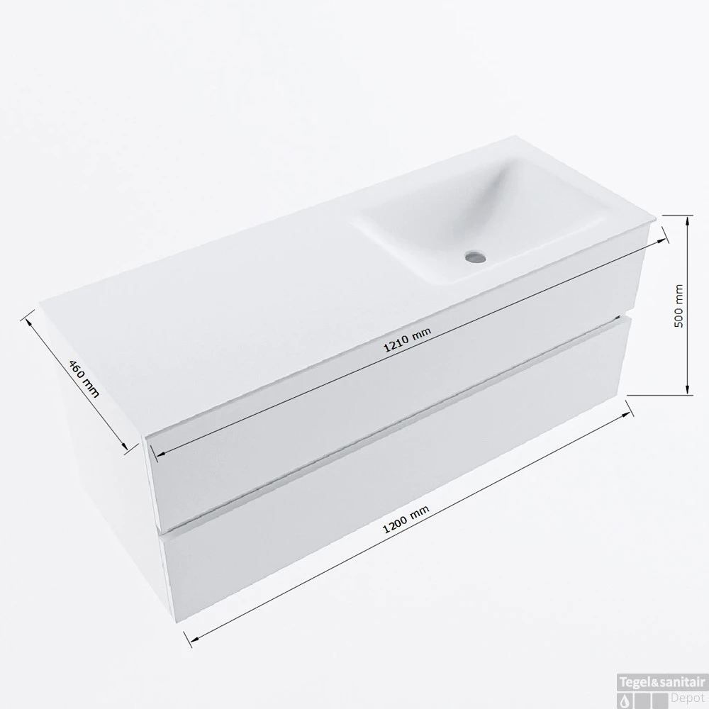 MONDIAZ VICA 120cm Badmeubel Onderkast Urban 2 Lades. Wastafel CLOUD Rechts 1 Kraangat, Kleur Talc Met Spiegel LED. 8 MONDIAZ VICA 120cm Badmeubel Onderkast Urban 2 Lades. Wastafel CLOUD Rechts 1 Kraangat, Kleur Talc Met Spiegel LED. - Afbeelding 8