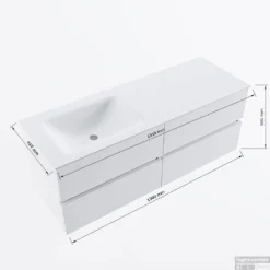 MONDIAZ VICA-DLUX 130cm Badmeubel Onderkast Smoke 4 Lades. Inbouw Wastafel CLOUD Links 1 Kraangat, Kleur Glace. 13 MONDIAZ VICA-DLUX 130cm Badmeubel Onderkast Smoke 4 Lades. Inbouw Wastafel CLOUD Links 1 Kraangat, Kleur Glace. -Zalig Baden Verkoopwinkel vicadluxe130cm4leftmaattekening 8151264475084 2