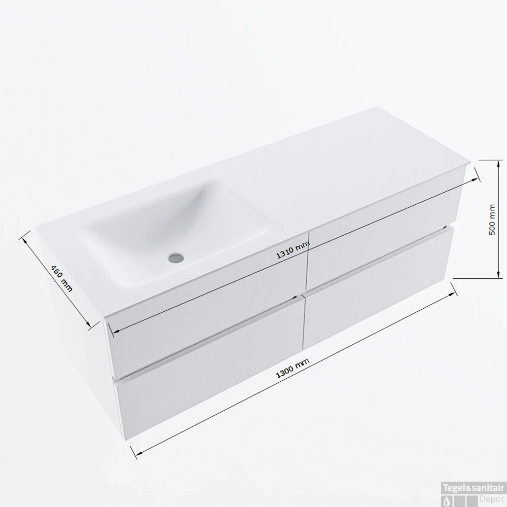 MONDIAZ VICA-DLUX 130cm Badmeubel Onderkast Smoke 4 Lades. Inbouw Wastafel CLOUD Links 1 Kraangat, Kleur Glace. 7 MONDIAZ VICA-DLUX 130cm Badmeubel Onderkast Smoke 4 Lades. Inbouw Wastafel CLOUD Links 1 Kraangat, Kleur Glace. - Afbeelding 7