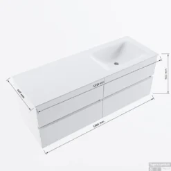 MONDIAZ VICA 130cm Badmeubel Onderkast Dark Brown Grey 4 Lades. Wastafel CLOUD Rechts Zonder Kraangat, Kleur Talc Met Spiegel LED. 15 MONDIAZ VICA 130cm Badmeubel Onderkast Dark Brown Grey 4 Lades. Wastafel CLOUD Rechts Zonder Kraangat, Kleur Talc Met Spiegel LED. -Zalig Baden Verkoopwinkel vicadluxe130cm4rightmaattekening 8151264475128 1