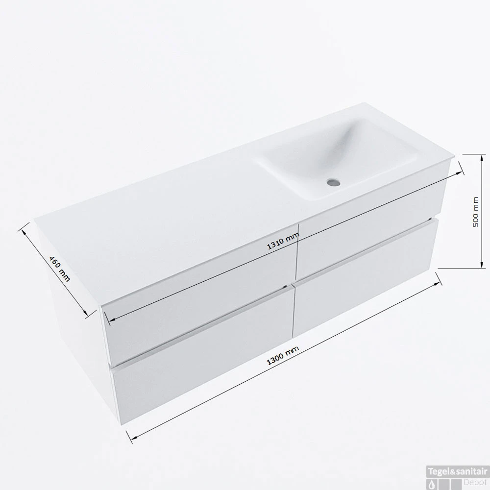 MONDIAZ VICA 130cm Badmeubel Onderkast Dark Brown Grey 4 Lades. Wastafel CLOUD Rechts Zonder Kraangat, Kleur Talc Met Spiegel LED. 8 MONDIAZ VICA 130cm Badmeubel Onderkast Dark Brown Grey 4 Lades. Wastafel CLOUD Rechts Zonder Kraangat, Kleur Talc Met Spiegel LED. - Afbeelding 8