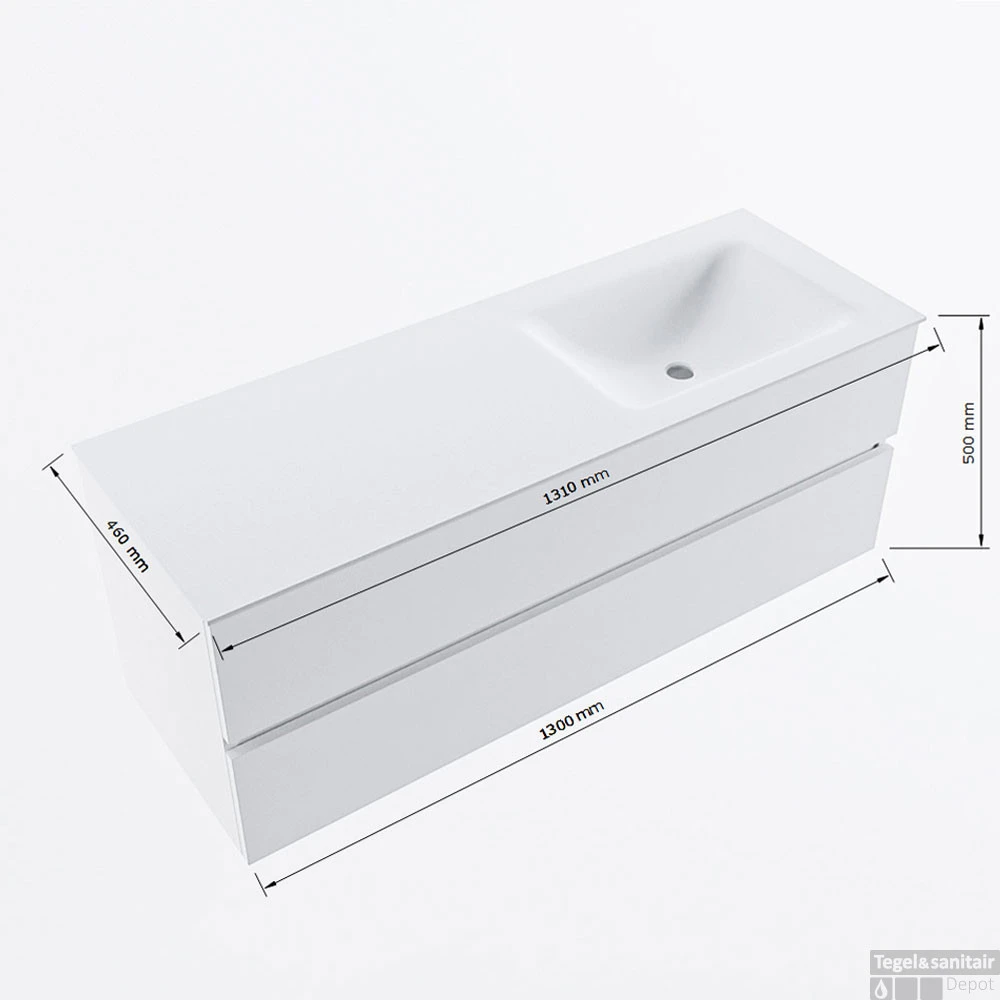 MONDIAZ VICA-DLUX 130cm Badmeubel Onderkast Smoke 2 Lades. Inbouw Wastafel CLOUD Rechts Zonder Kraangat, Kleur Frappe. 7 MONDIAZ VICA-DLUX 130cm Badmeubel Onderkast Smoke 2 Lades. Inbouw Wastafel CLOUD Rechts Zonder Kraangat, Kleur Frappe. - Afbeelding 7