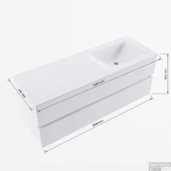 MONDIAZ VICA-DLUX 130cm Badmeubel Onderkast Plata 2 Lades. Inbouw Wastafel CLOUD Rechts 1 Kraangat, Kleur Lava, En Spiegel Model SPOT -Zalig Baden Verkoopwinkel vicadluxe130cmrightmaattekening 8151264475260