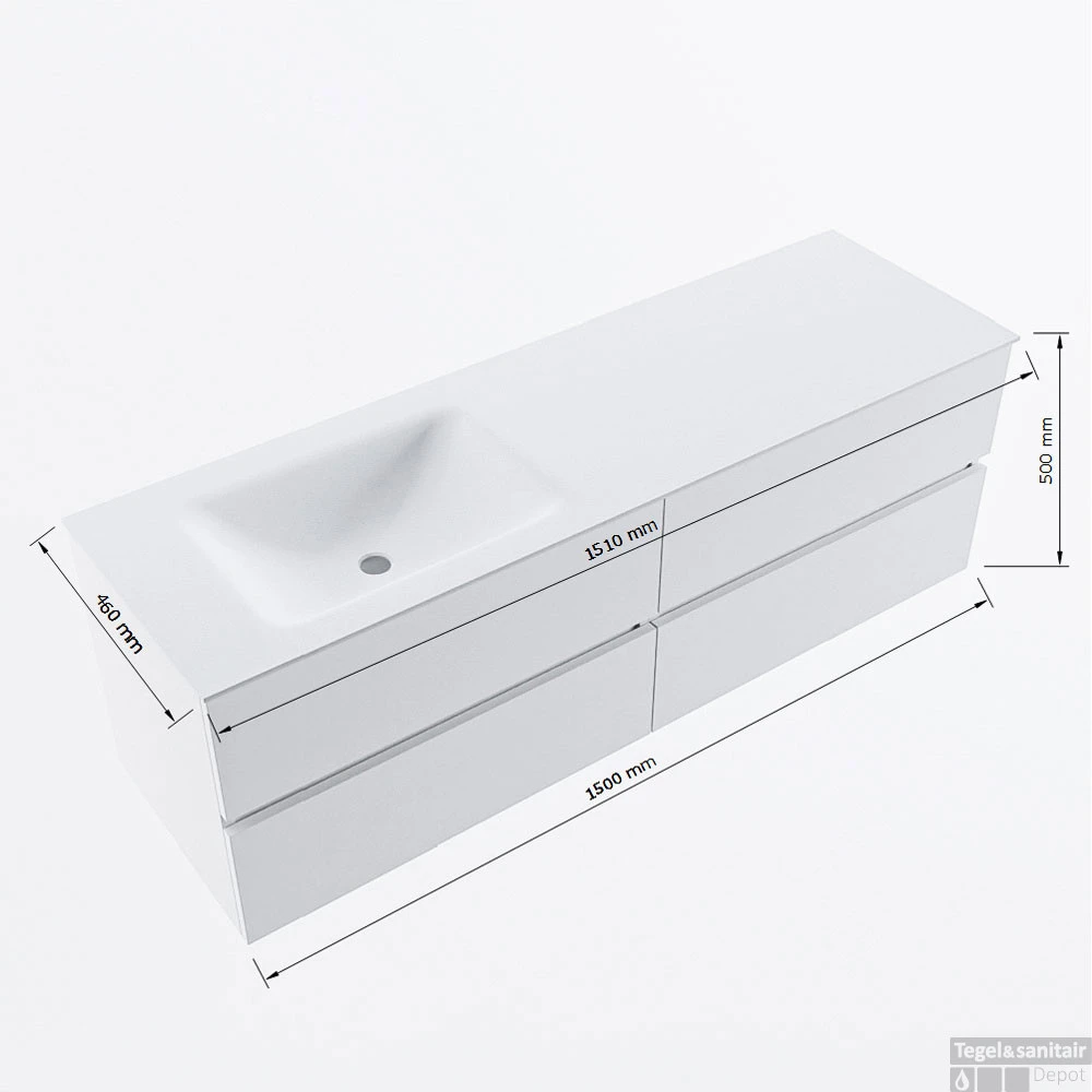 MONDIAZ VICA-DLUX 150cm Badmeubel Onderkast Urban 4 Lades. Inbouw Wastafel CLOUD Links 1 Kraangat, Kleur Lava, En Spiegel Model SPOT 9 MONDIAZ VICA-DLUX 150cm Badmeubel Onderkast Urban 4 Lades. Inbouw Wastafel CLOUD Links 1 Kraangat, Kleur Lava, En Spiegel Model SPOT - Afbeelding 9