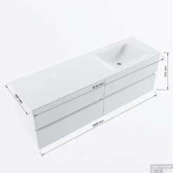 MONDIAZ VICA-DLUX 150cm Badmeubel Onderkast Washed Oak 4 Lades. Inbouw Wastafel CLOUD Rechts Zonder Kraangat, Kleur Ostra, En Spiegel Model SPOT -Zalig Baden Verkoopwinkel vicadluxe150cm4rightmaattekening 8151264475401 1