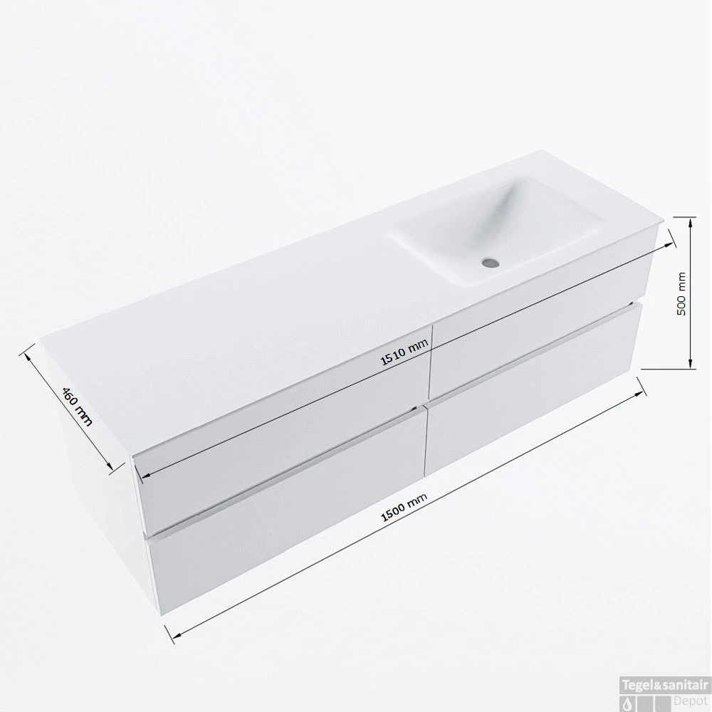 MONDIAZ VICA-DLUX 150cm Badmeubel Onderkast Washed Oak 4 Lades. Inbouw Wastafel CLOUD Rechts 1 Kraangat, Kleur Opalo, En Spiegel Model SPOT 9 MONDIAZ VICA-DLUX 150cm Badmeubel Onderkast Washed Oak 4 Lades. Inbouw Wastafel CLOUD Rechts 1 Kraangat, Kleur Opalo, En Spiegel Model SPOT - Afbeelding 9