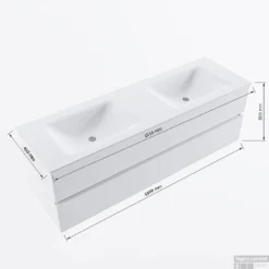 MONDIAZ VICA-DLUX 150cm Badmeubel Onderkast Smoke 2 Lades. Inbouw Wastafel CLOUD Dubbel 2 Kraangaten, Kleur Glace. -Zalig Baden Verkoopwinkel vicadluxe150cmdoublemaattekening 8151264475464 1