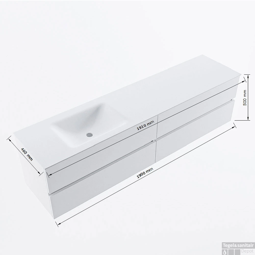 MONDIAZ VICA 190cm Badmeubel Onderkast Rosee 4 Lades. Wastafel CLOUD Links Zonder Kraangat, Kleur Talc. 7 MONDIAZ VICA 190cm Badmeubel Onderkast Rosee 4 Lades. Wastafel CLOUD Links Zonder Kraangat, Kleur Talc. - Afbeelding 7