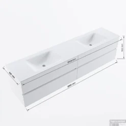 MONDIAZ VICA-DLUX 200cm Badmeubel Onderkast Smoke 4 Lades. Inbouw Wastafel CLOUD Dubbel Zonder Kraangat, Kleur Frappe. -Zalig Baden Verkoopwinkel vicadluxe200cm4doublemaattekening 8151264475571 1