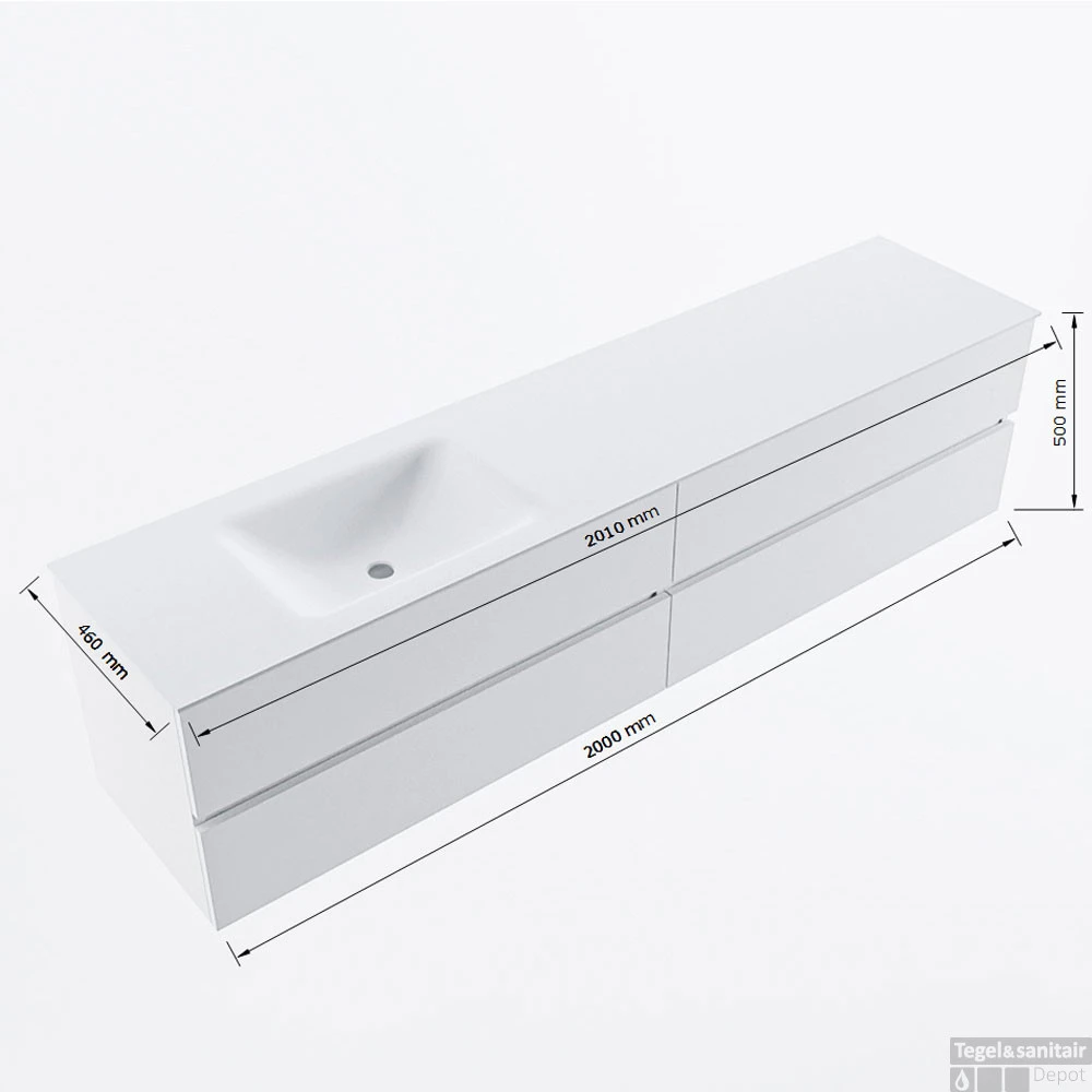 MONDIAZ VICA-DLUX 200cm Badmeubel Onderkast Plata 4 Lades. Inbouw Wastafel CLOUD Links Zonder Kraangat, Kleur Opalo, En Spiegel Model SPOT 9 MONDIAZ VICA-DLUX 200cm Badmeubel Onderkast Plata 4 Lades. Inbouw Wastafel CLOUD Links Zonder Kraangat, Kleur Opalo, En Spiegel Model SPOT - Afbeelding 9