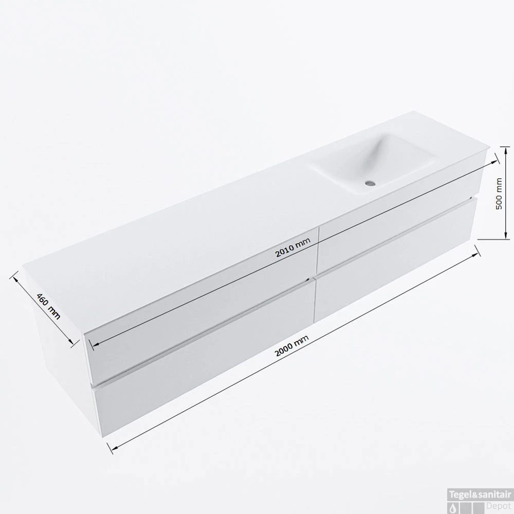 MONDIAZ VICA-DLUX 200cm Badmeubel Onderkast Plata 4 Lades. Inbouw Wastafel CLOUD Rechts Zonder Kraangat, Kleur Glace. 7 MONDIAZ VICA-DLUX 200cm Badmeubel Onderkast Plata 4 Lades. Inbouw Wastafel CLOUD Rechts Zonder Kraangat, Kleur Glace. - Afbeelding 7