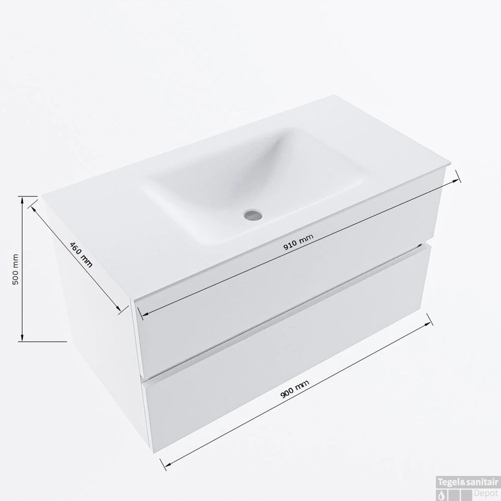 MONDIAZ VICA 90cm Badmeubel Onderkast Rosee 2 Lades. Wastafel CLOUD Midden Zonder Kraangat, Kleur Talc Met Spiegel LED. 8 MONDIAZ VICA 90cm Badmeubel Onderkast Rosee 2 Lades. Wastafel CLOUD Midden Zonder Kraangat, Kleur Talc Met Spiegel LED. - Afbeelding 8