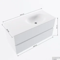 MONDIAZ VICA 100cm Badmeubel Onderkast Smag 2 Lades. Wastafel Moon Rechts 1 Kraangat, Kleur Talc Met Spiegel LED. -Zalig Baden Verkoopwinkel vicamoon100rechts2maattekening 12526264451220