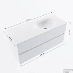 MONDIAZ VICA 110cm Badmeubel Onderkast Plata 2 Lades. Wastafel MOON Rechts Zonder Kraangat, Kleur Talc. -Zalig Baden Verkoopwinkel vicamoon110rechts2maattekening 12526264451386 1