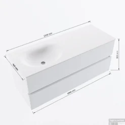 MONDIAZ VICA 120cm Badmeubel Onderkast Urban 2 Lades. Wastafel Moon Links 1 Kraangat, Kleur Talc Met Spiegel LED. -Zalig Baden Verkoopwinkel vicamoon120links2maattekening 12526264451468 1