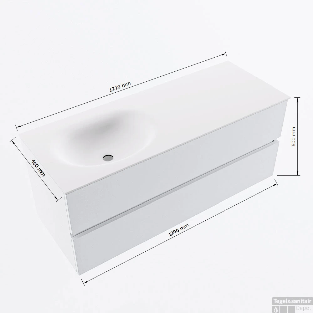 MONDIAZ VICA 120cm Badmeubel Onderkast Underlayment 2 Lades. Wastafel MOON Links 1 Kraangat, Kleur Talc. 7 MONDIAZ VICA 120cm Badmeubel Onderkast Underlayment 2 Lades. Wastafel MOON Links 1 Kraangat, Kleur Talc. - Afbeelding 7