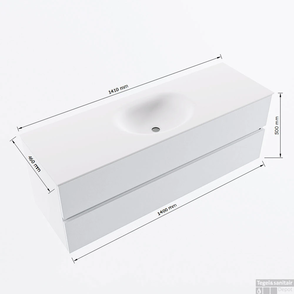 MONDIAZ VICA 140cm Badmeubel Onderkast Plata 2 Lades. Wastafel MOON Midden Zonder Kraangat, Kleur Talc. 7 MONDIAZ VICA 140cm Badmeubel Onderkast Plata 2 Lades. Wastafel MOON Midden Zonder Kraangat, Kleur Talc. - Afbeelding 7