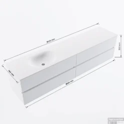 MONDIAZ VICA 200cm Badmeubel Onderkast Ocher 4 Lades. Wastafel MOON Links Zonder Kraangat, Kleur Talc. -Zalig Baden Verkoopwinkel vicamoon200links4maattekening 12526264453476