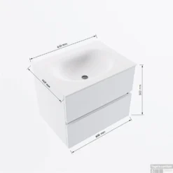 MONDIAZ VICA 60cm Badmeubel Onderkast Greey 2 Lades. Wastafel Moon Midden Zonder Kraangat, Kleur Talc Met Spiegel LED. -Zalig Baden Verkoopwinkel vicamoon60midden2maattekening 12526264450962