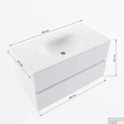MONDIAZ VICA 90cm Badmeubel Onderkast Cale 2 Lades. Wastafel MOON Midden 1 Kraangat, Kleur Talc. -Zalig Baden Verkoopwinkel vicamoon90midden2maattekening 12526264451095 1