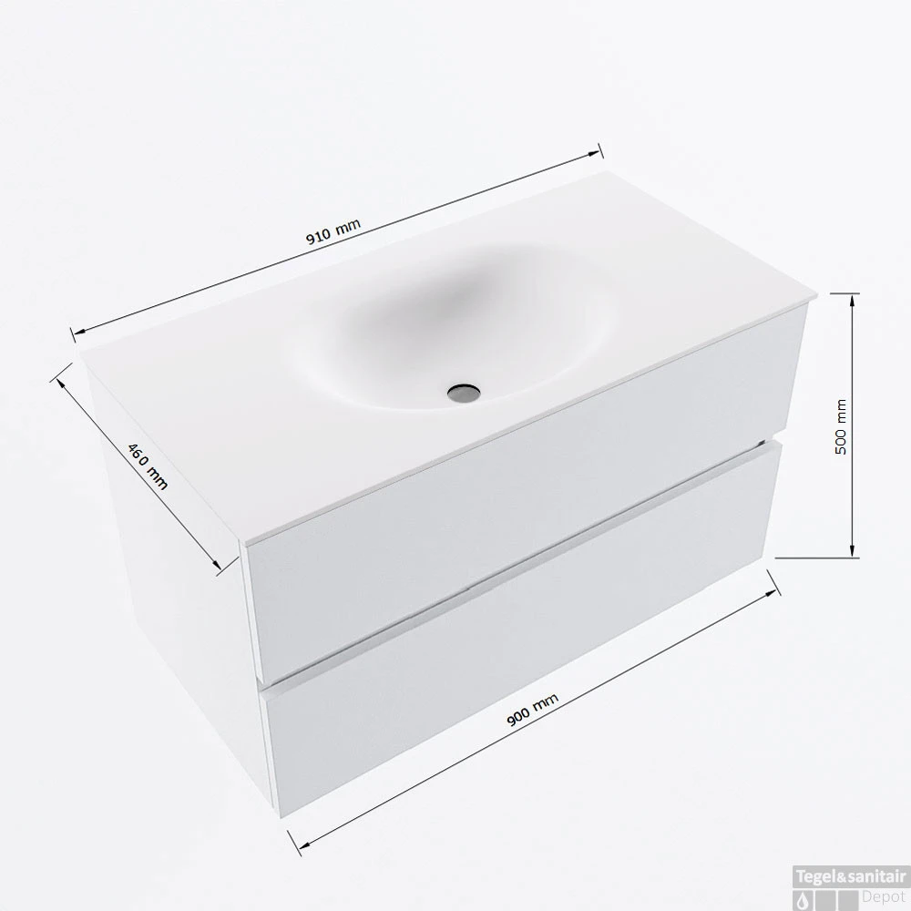 MONDIAZ VICA 90cm Badmeubel Onderkast Smoke 2 Lades. Wastafel MOON Midden Zonder Kraangat, Kleur Talc. 7 MONDIAZ VICA 90cm Badmeubel Onderkast Smoke 2 Lades. Wastafel MOON Midden Zonder Kraangat, Kleur Talc. - Afbeelding 7