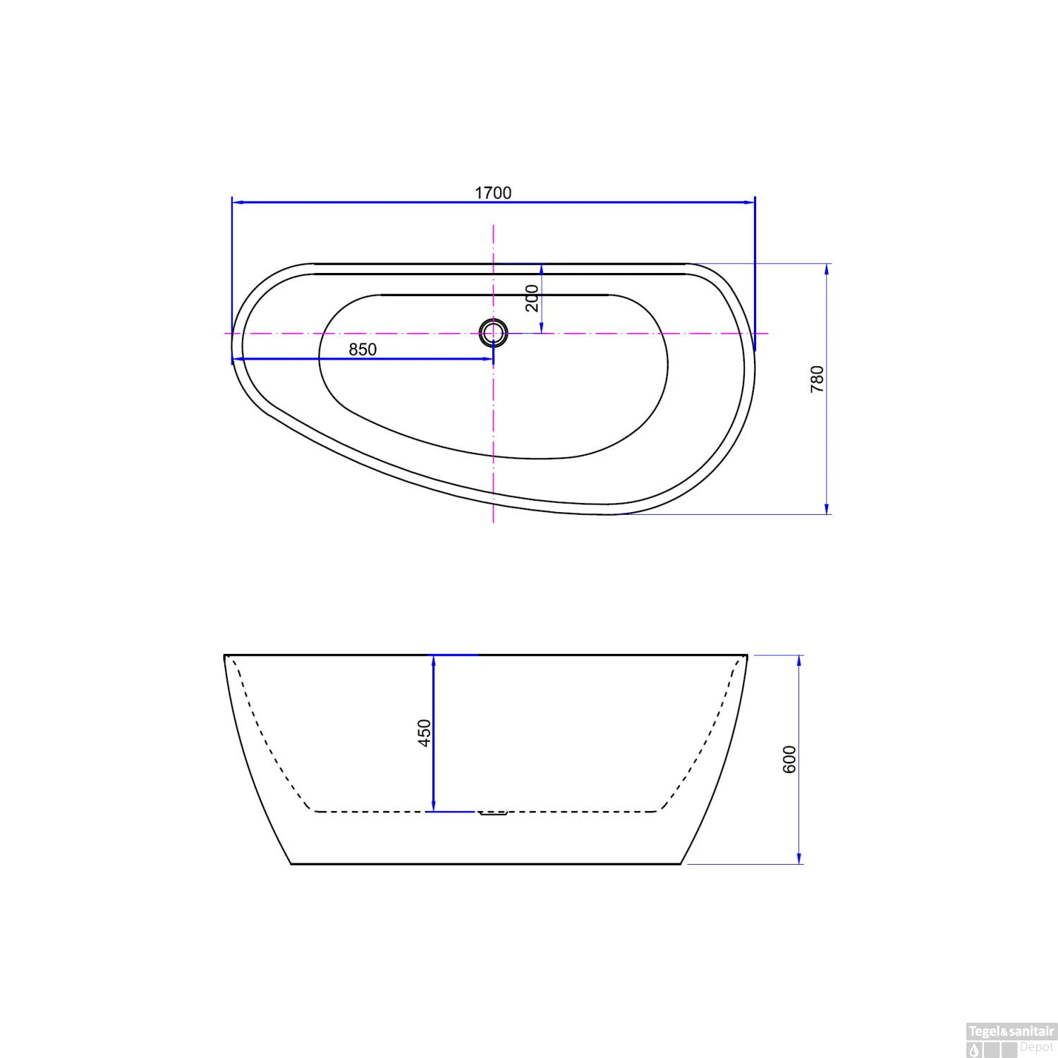 Vrijstaand Bad Best-Design Monday 170x78x60 Cm Druppel Vorm Mat Wit 3 Vrijstaand Bad Best-Design Monday 170x78x60 Cm Druppel Vorm Mat Wit - Afbeelding 3