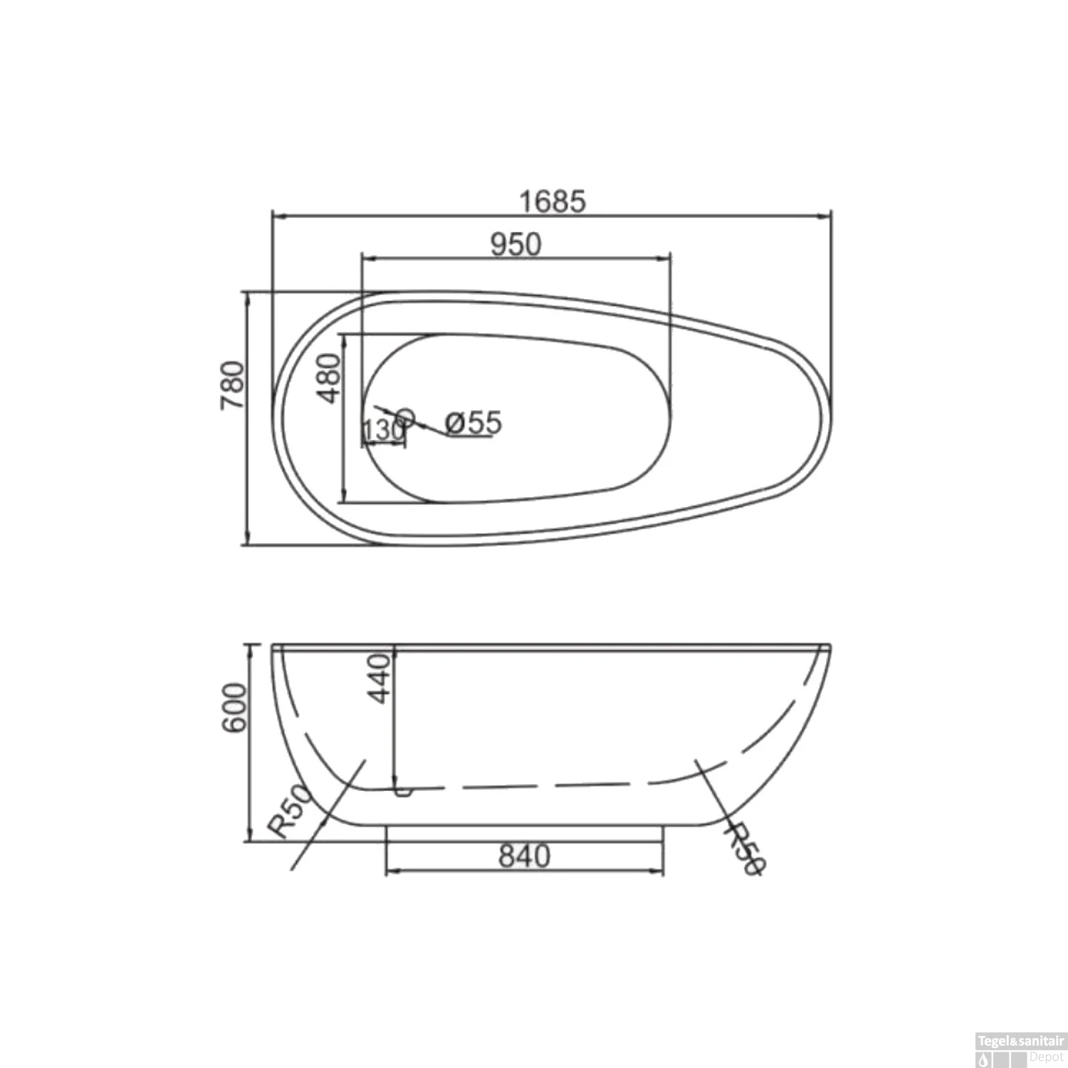 Vrijstaand Bad Best Design Color Bronze Acryl 168x78x60cm Brons - Afbeelding 2
