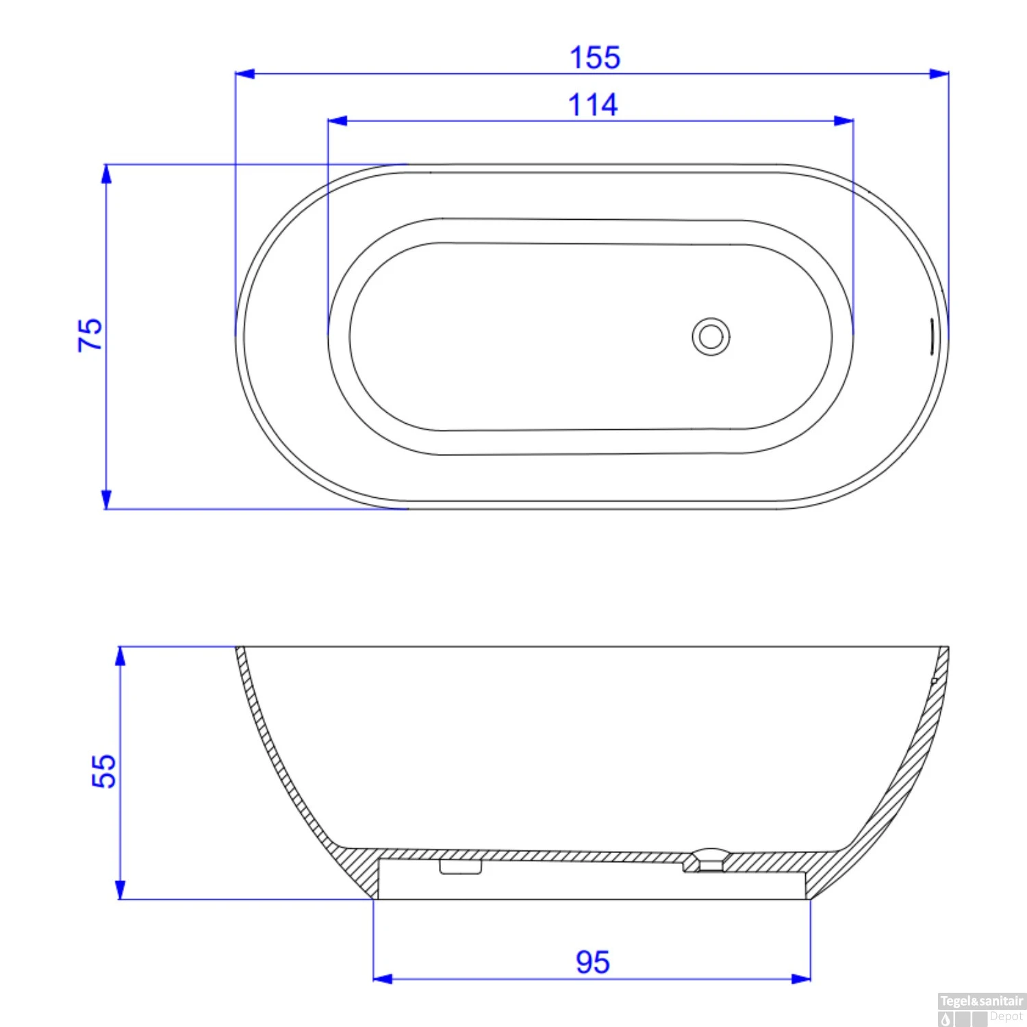 Vrijstaand Bad Arcqua Cusco Cast Marble 155x75x55 Cm Mat Zwart 3 Vrijstaand Bad Arcqua Cusco Cast Marble 155x75x55 Cm Mat Zwart - Afbeelding 3