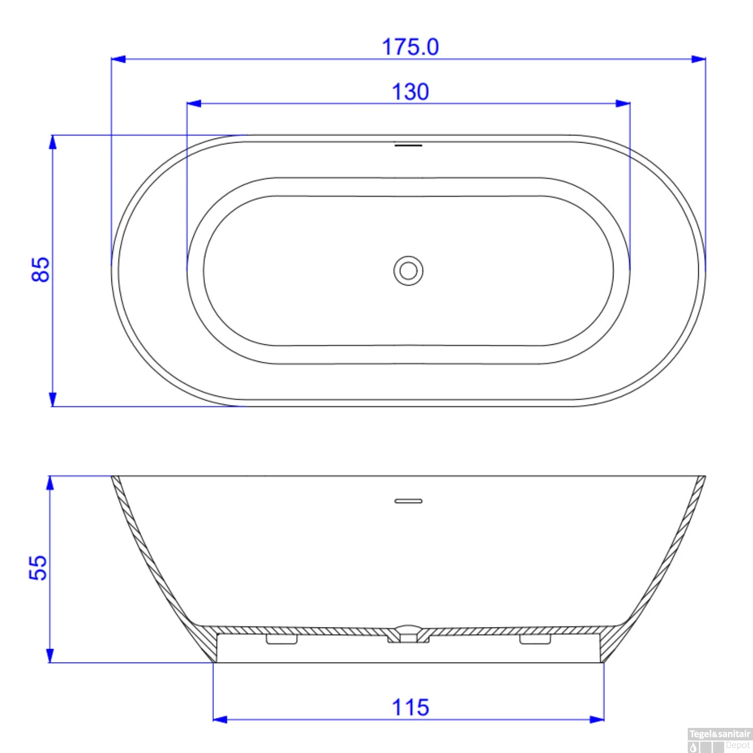 Vrijstaand Bad Arcqua Cusco Cast Marble 175x85x55 Cm Mat Wit 4 Vrijstaand Bad Arcqua Cusco Cast Marble 175x85x55 Cm Mat Wit - Afbeelding 4