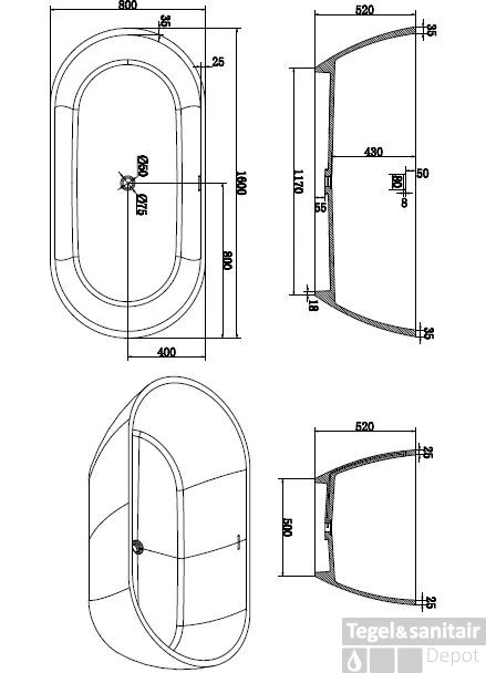 Vrijstaand Bad Luca Sanitair Vasca 160x80x54cm Mineral Stone Glans Wit 4 Vrijstaand Bad Luca Sanitair Vasca 160x80x54cm Mineral Stone Glans Wit - Afbeelding 4