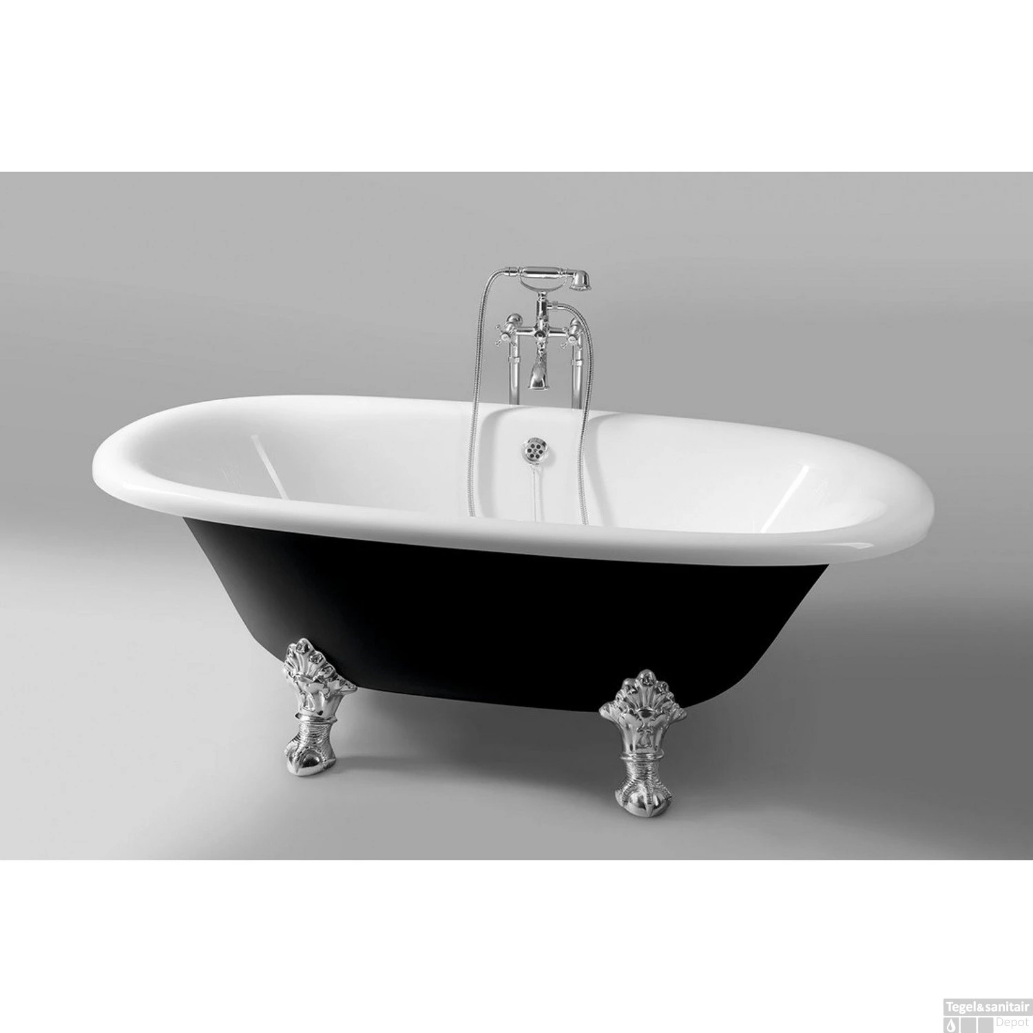 Vrijstaand Bad Sapho Regata 175x85x61 Cm Wit / Zwart Met Leeuwenpoten Chroom